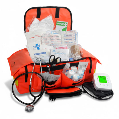 EMT 1st 362 Pcs Emergency Responder First Aid Kit with Digital BP Cuff & First Aid Guide Book - Emergency Bag with 40 Unique Items -Large First Aid Kit for Car, Travel, Home, Hiking, Camping & Outdoor