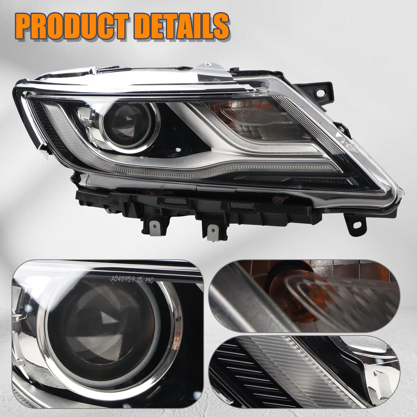 YEQSHNG RH HID/Xenon LED DRL Projector Headlights Semi-Assembly Compatible With 2015-2019 Lincoln MKC Headlamp W/O Bulbs Right Passenger Side FO2519125 EJ7Z13008C