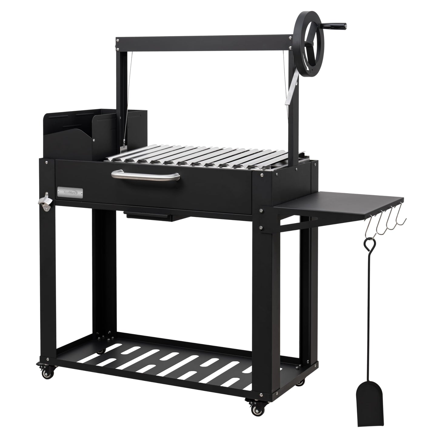 KoolMore 54 in. Charcoal BBQ Grill, Santa Maria Argentine Outdoor Grill with Interchangeable V Grates, Large Barbecue Grill for Outdoor Cooking, Black