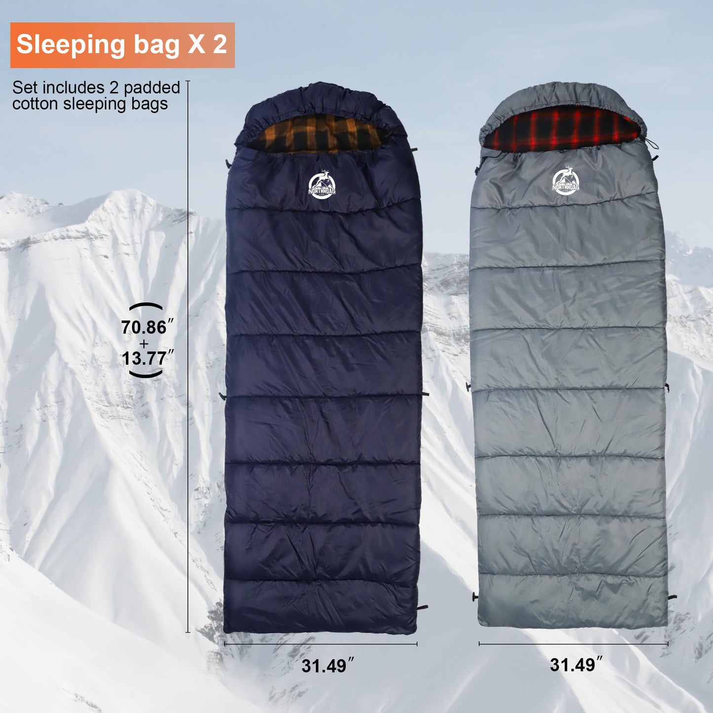 Northroad 9PCS Camping Tent Kit, Including 1 2/3 Person Dome Tent, 2 Sleeping Bag, 2 Sleeping Pad/Camping Mat, 2 Single Camping Hammock with 2 Tree Straps, 2 Lightweight Fuzzy Bed Blanket
