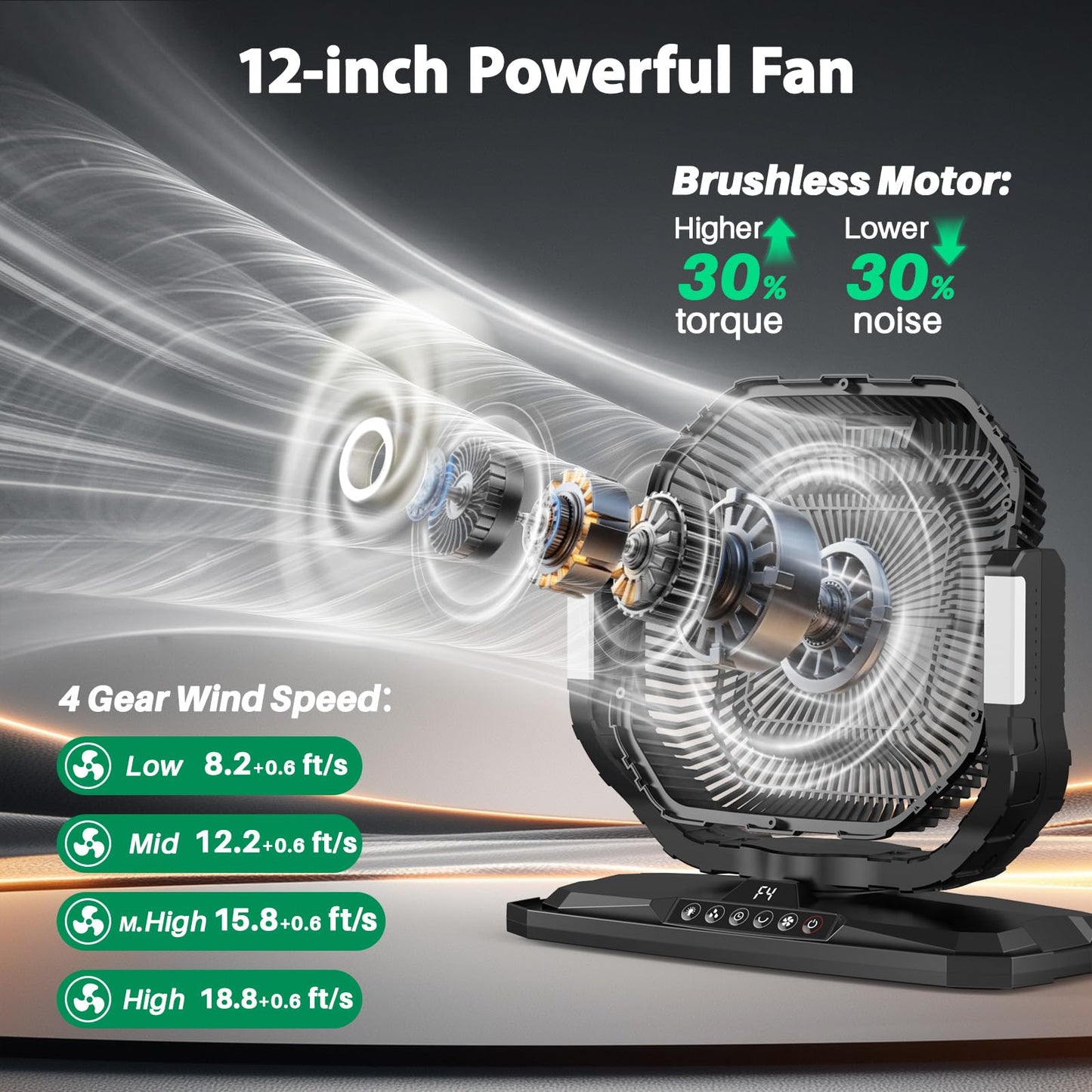Ausic Outdoor Misting Fan for Outside, 5 Gal 12" Pro Portable Mister Fan with Water Box, 30000mAh Rechargeable Cooling Fan with Adapter, LED Light, Telescopic Handle, Patio/Sports/Camping Essentials