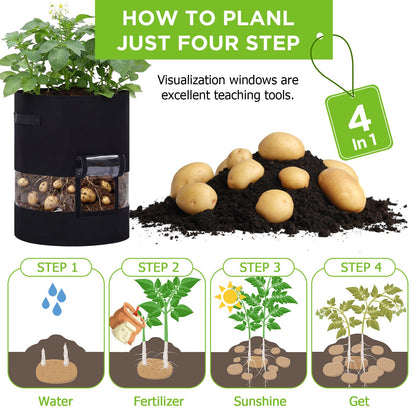 Baderke 2 Pack Visible Potato Grow Bags with Harvest Window, 360 Visibility Plant Grow Bags with Handles for Planting Potatoes, Tomatoes and Vegetables (20 Gallon,Black)