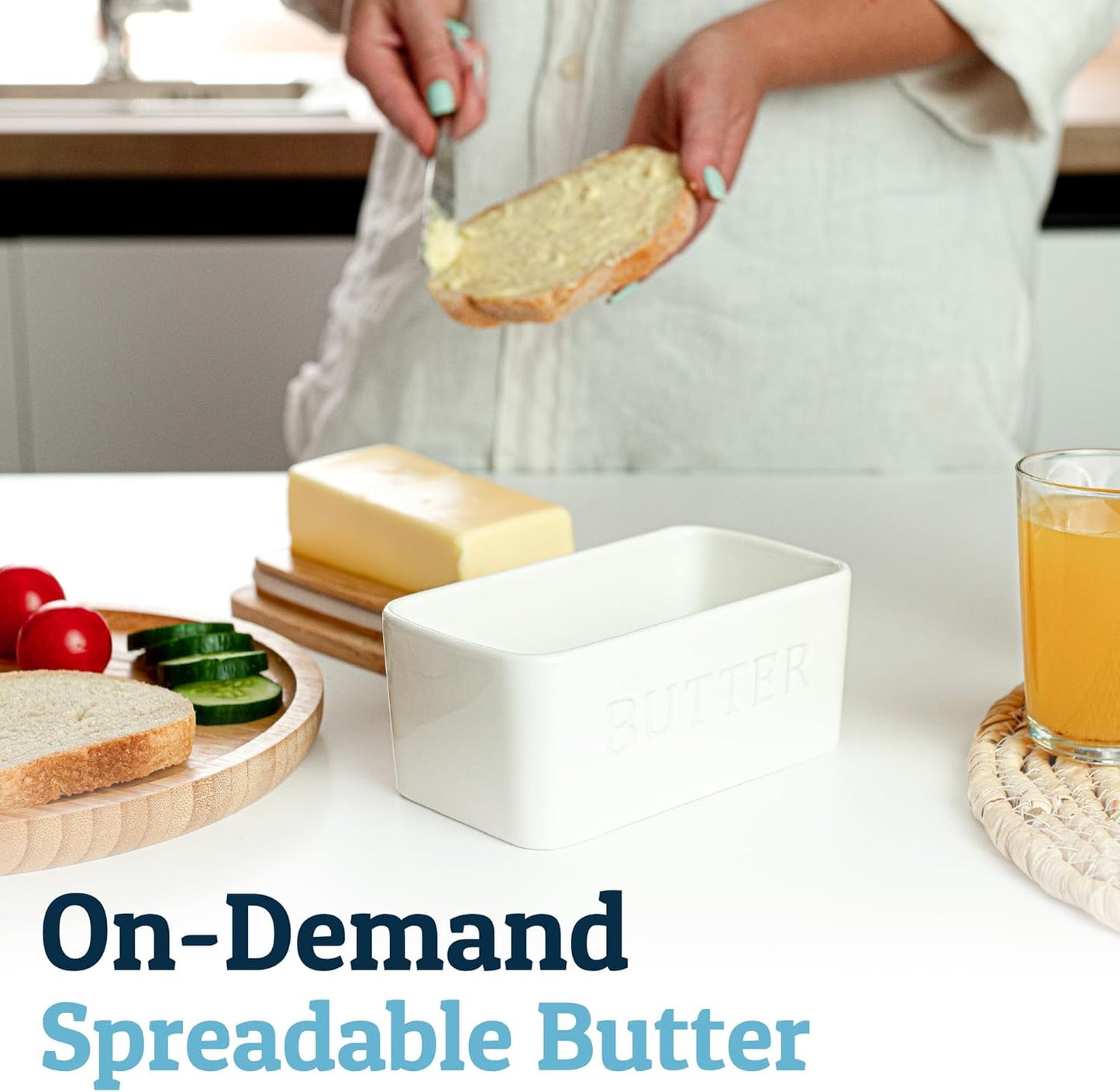 PriorityChef Extra Large Butter Dish - Ceramic Airtight Butter Keeper with Lid | White Countertop Storage