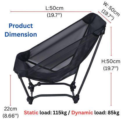 Ultralight Backpacking Chair,Carbon Fiber Legless Ground Chair,Folding Camping Chair,Lightweight Portable for Adults,Hiking,Camping,Picnic,Fishing,RV,Balcony,Paddleboard,Beach,Indoor (Black)