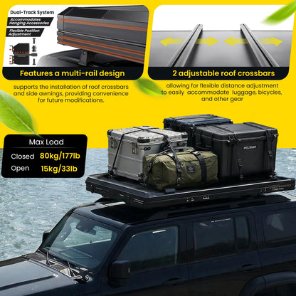 JIADROOE Hard Shell Roof Top Tent with Adjustable Crossbars, 4-Season Waterproof Pop-up Tent with Detachable Thermal Insulation Liner, Anti-Condensation Mat & USB Power Hub for Trucks, SUVs, Vans
