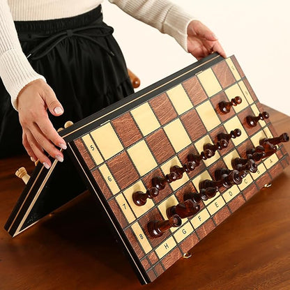 LargeDeluxe 17-Inch Wooden Chess Set - Perfect for Adults and Beginners Handcrafted Unique Folding Design Board Games