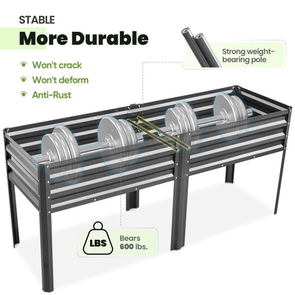 KING BIRD Raised Garden Bed with Irrigation System and Legs Galvanized Elevated Planter Box for Backyard, Patio, Balcony, 600lb Capacity, Dark Grey, 70.9x22.8x31.5 in