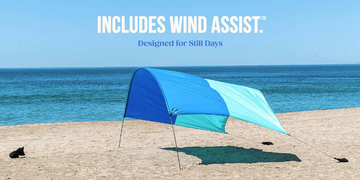 Shibumi Shade Mini 3.0 Version | Beach Canopy Wind-Powered Portable Sun Shade | Provides 75 Sq. Ft. of Shade for up to 4 People | Sets up in 2 Min | Quiet Canopy | Wind Assist Included