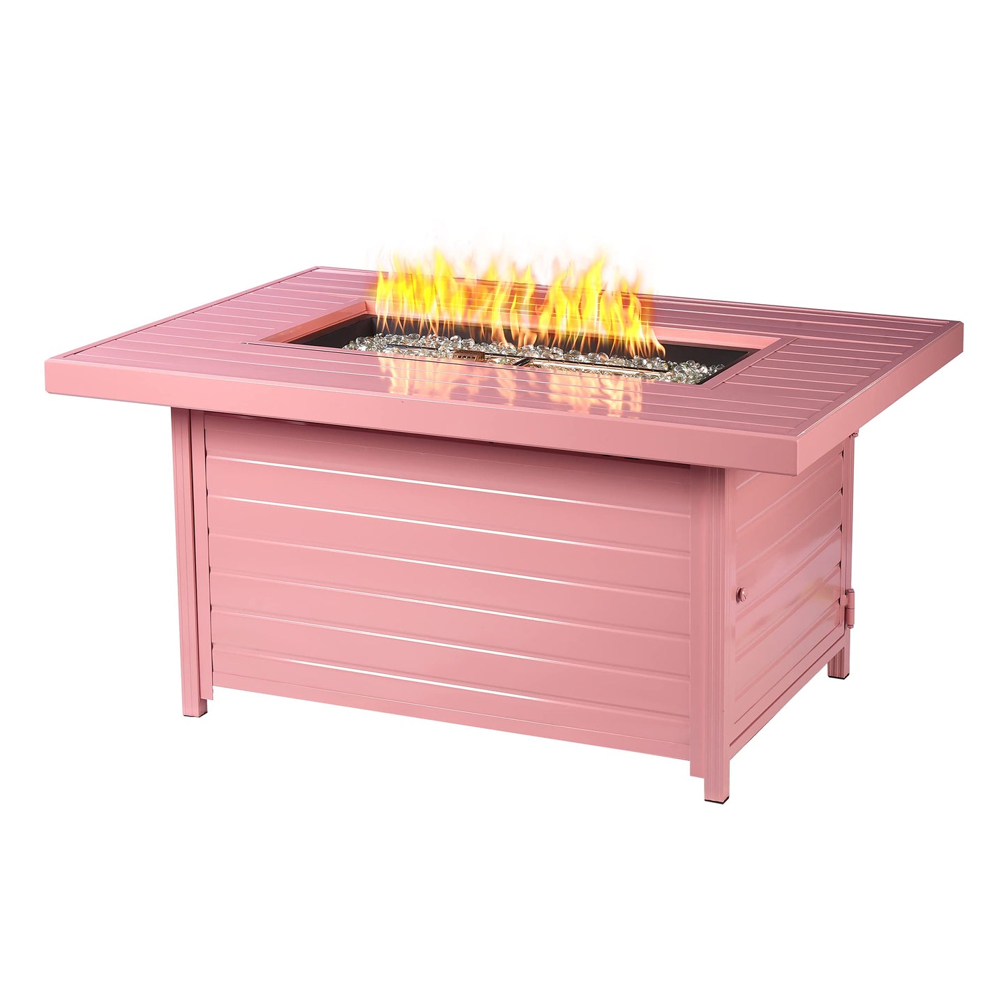 Oakland Living Rectangular 48 in. x 36 in. Aluminum Propane Fire Pit Table, Glass Beads, Two Covers, Lid, 57,000 BTUs in Pink Finish