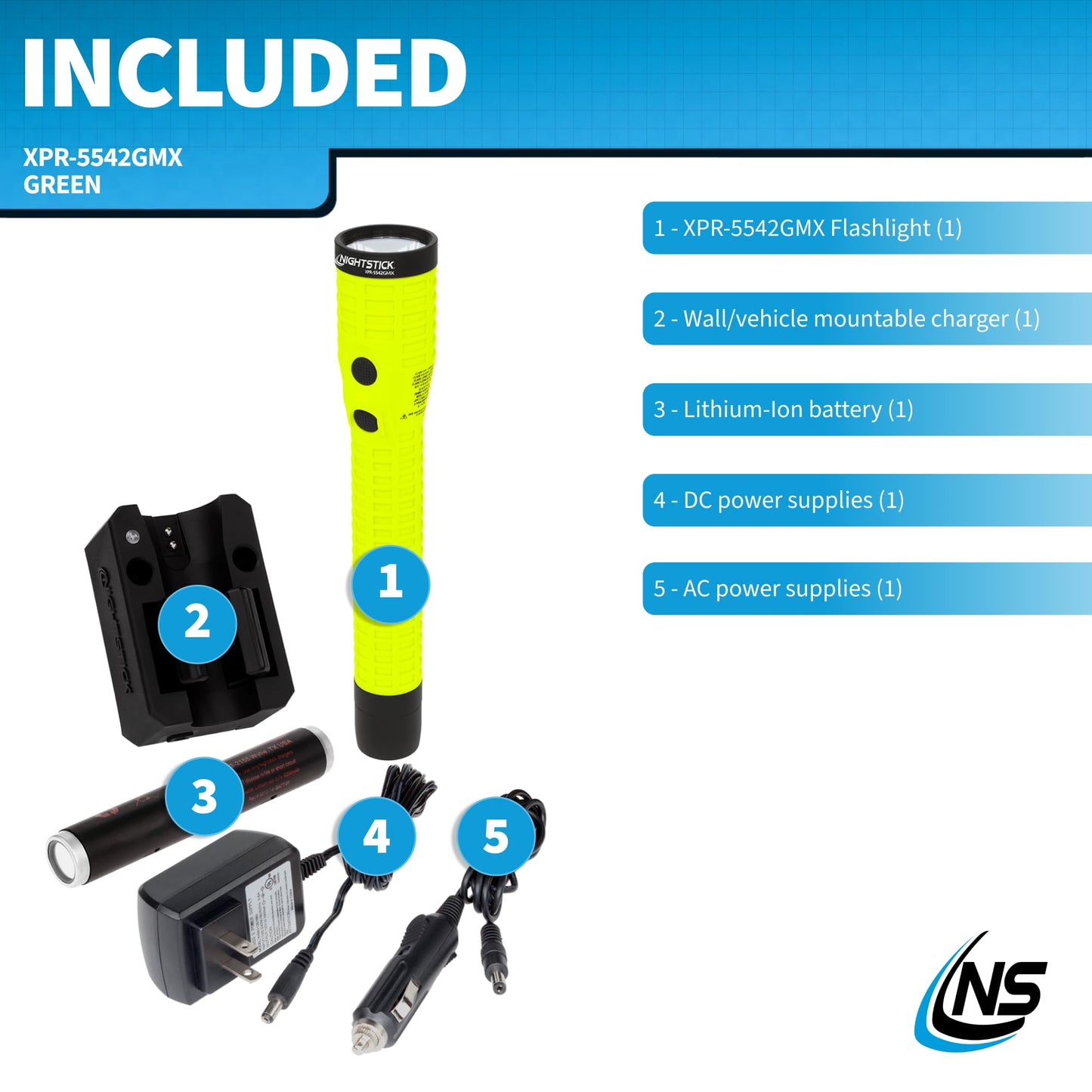 Nightstick XPR-5542GMX Intrinsically Safe Rechargeable Dual-Light Flashlight with Magnet, Green/Black
