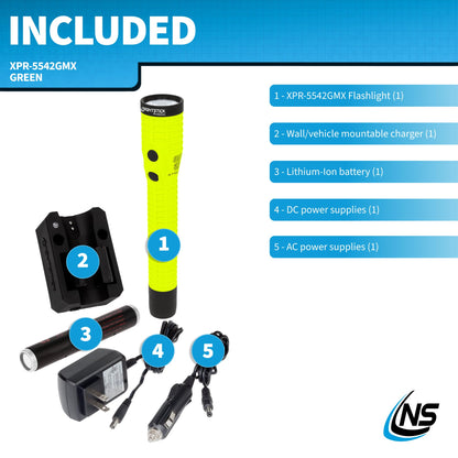 Nightstick XPR-5542GMX Intrinsically Safe Rechargeable Dual-Light Flashlight with Magnet, Green/Black