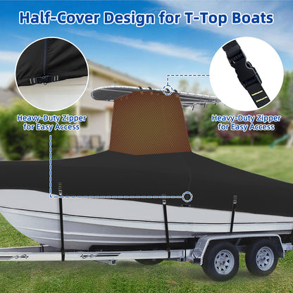 Marine Grade Waterproof Center Console Boat Cover with T Top Roof, Tear Resistant Trailerable Storage Covers, All-Weather Protection T-Top Boat Cover 26-28 ft, Beam Width Up to 116", Black