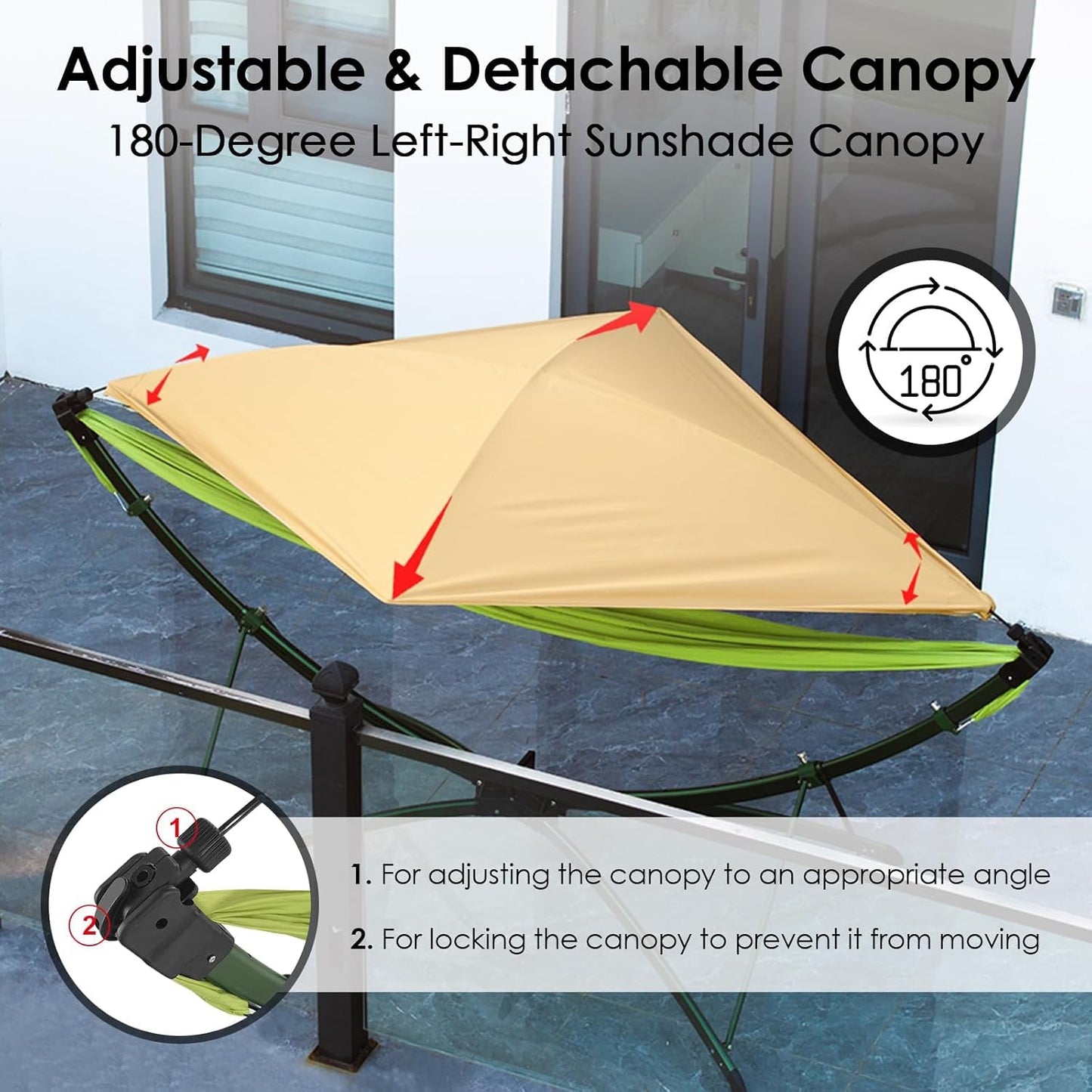 Portable Outdoor Hammock with Quick-Fold Stand,Adjustable Sunshade,Waterproof & UV-Resistant,Heavy-Duty 550lb Capacity,Travel 2-Person Hammock with Storage Bag for Camping,Backyard,Beach,Patio,Indoor