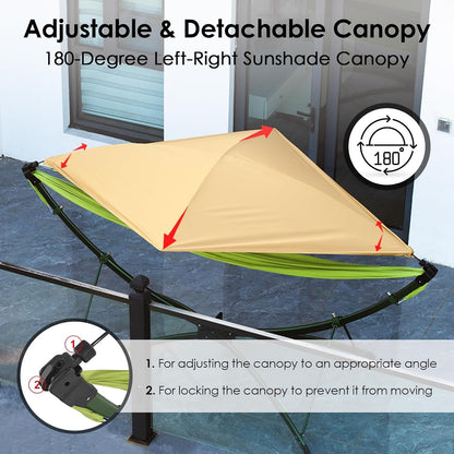 Portable Outdoor Hammock with Quick-Fold Stand,Adjustable Sunshade,Waterproof & UV-Resistant,Heavy-Duty 550lb Capacity,Travel 2-Person Hammock with Storage Bag for Camping,Backyard,Beach,Patio,Indoor