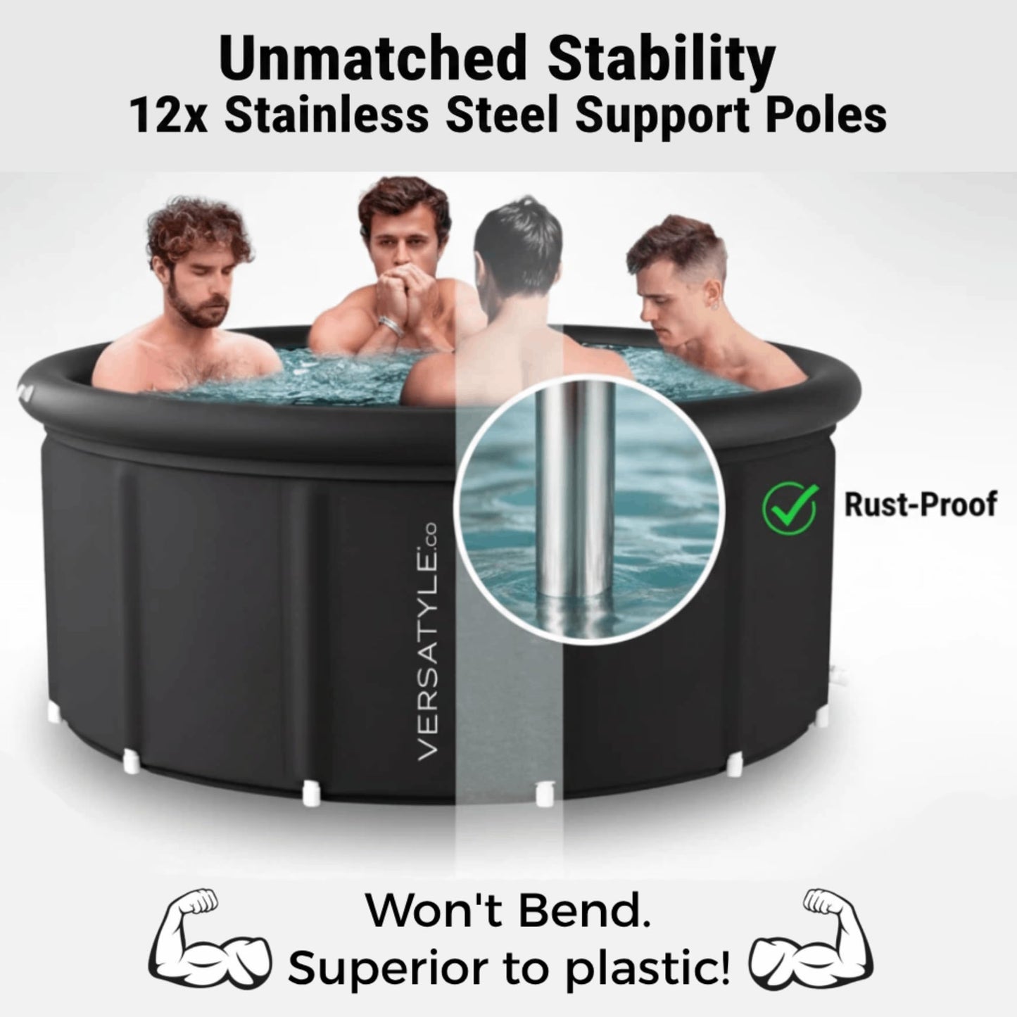 Versatyle XXL Ice Bath Tub for Adults, Extra Large Cold Plunge with Stainless Steel Frame, Insulated Walls, Cover, Pump & Carry Bag, Portable Recovery Pool, Fits Up to 4 People, 325-Gallon