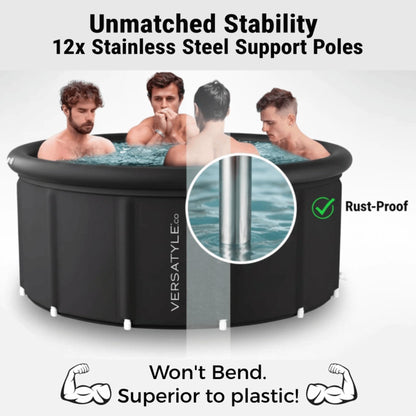 Versatyle XXL Ice Bath Tub for Adults, Extra Large Cold Plunge with Stainless Steel Frame, Insulated Walls, Cover, Pump & Carry Bag, Portable Recovery Pool, Fits Up to 4 People, 325-Gallon