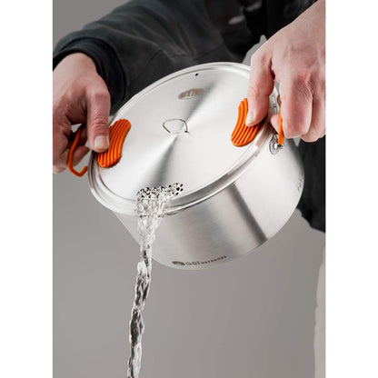 GSI Outdoors Glacier Stainless Steel Base Camper - Medium - 3 Pieces Cookset - Compact, & Durable Pot Pan for Camping