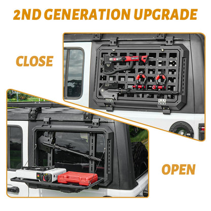 Multifunctional Rear Window Storage Table Molle Panel Kit for 2018-2024 Jeep Wrangler JL & JLU 4 doors Hardtop, Openable Design Tactical Molle Platform for Tools
