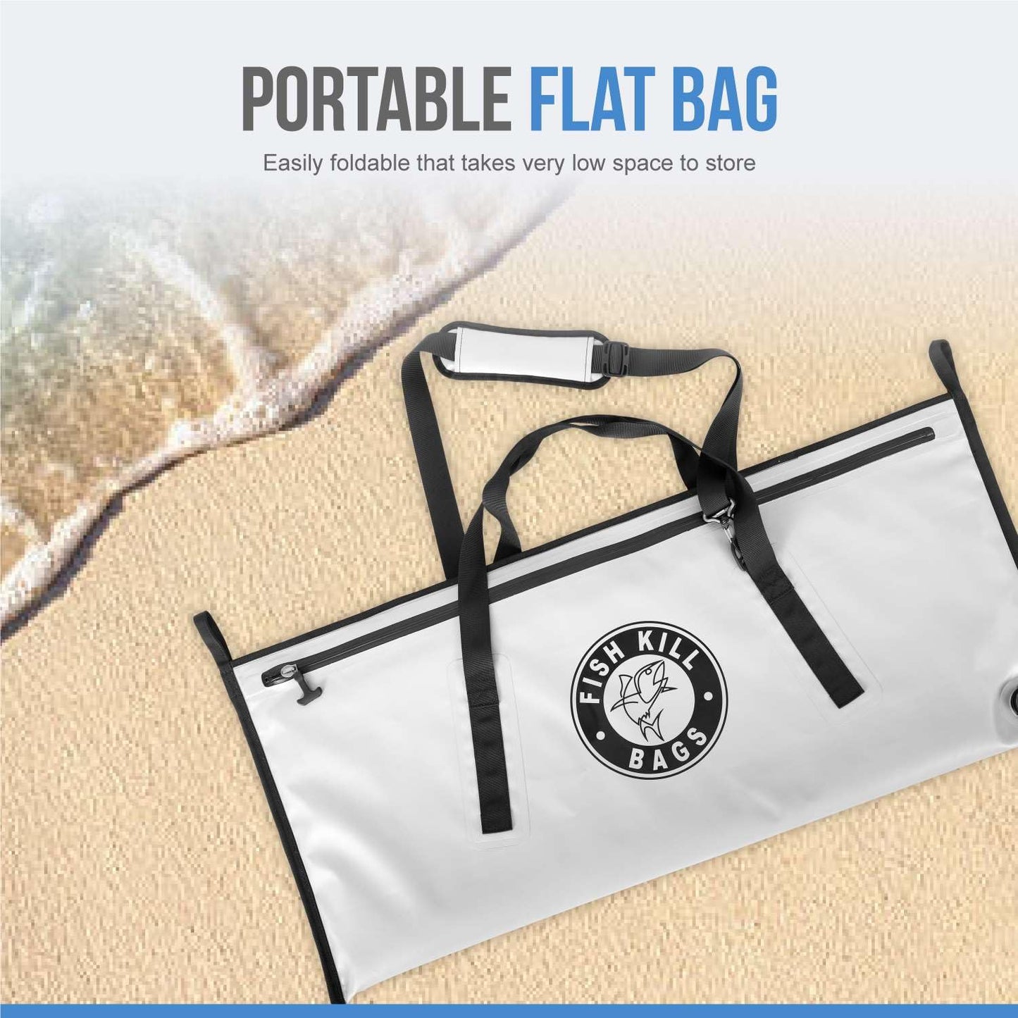 Flat PVC Tarpaulin Insulated Fish Cooler Kill Bag - Waterproof Fishing Cooler Bag with Easy Grip Carry Handles - Portable Soft Cooler - 3 Sizes
