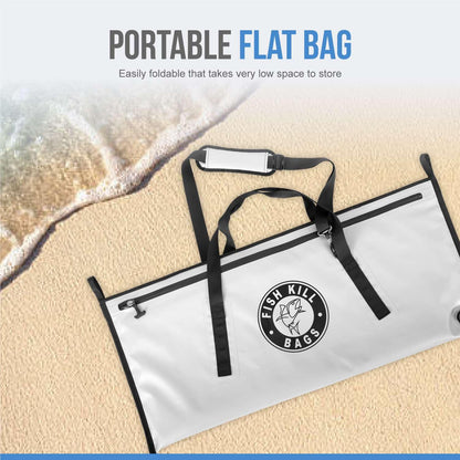 Flat PVC Tarpaulin Insulated Fish Cooler Kill Bag - Waterproof Fishing Cooler Bag with Easy Grip Carry Handles - Portable Soft Cooler - 3 Sizes
