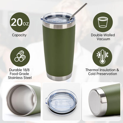IEOVIEE 32 Pack, 20oz Stainless Steel Bulk Tumblers with Lids and Straws, Double Wall Insulated Travel Coffee Mug, Durable Powder Coated Tumbler Bulk Cup for Cold and Hot Drinks(Army Green)