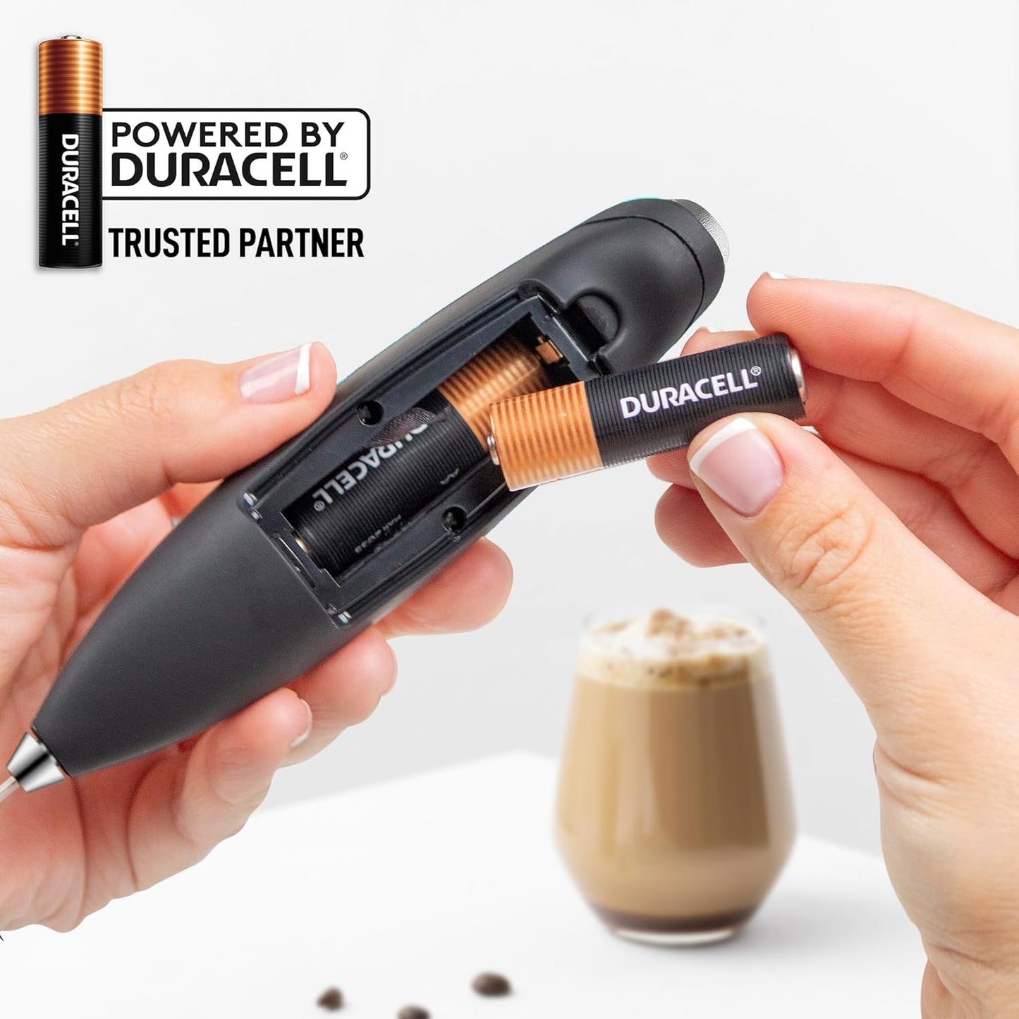Zulay Kitchen Double Whisk Milk Frother - Powerful Handheld Foam Maker for Coffee & Lattes | Includes 2 Duracell Batteries