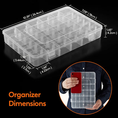 Lifewit 36-Grid Clear Stackable Plastic Organizer - Adjustable Dividers for Crafts & Jewelry | 2 Pack with Labels