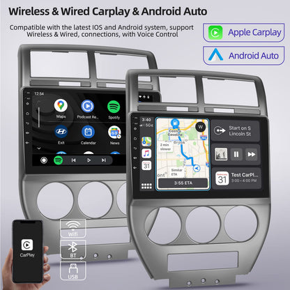 [2+64G] Android Car Stereo for Jeep Compass Patriot 2007 2008 2009 with Apple Carplay and Android Auto 10.1 inch Touchscreen Radio Bluetooth + External Microphone GPS WiFi SWC Hi-Fi Audio