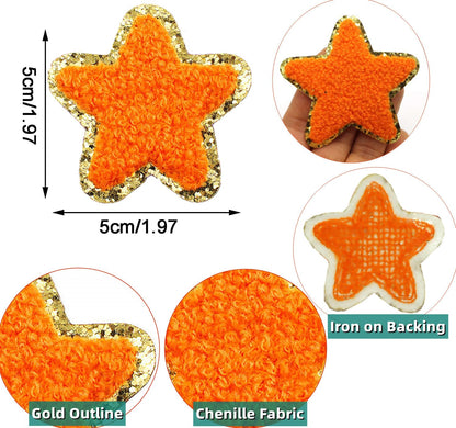 24 Pieces Star Chenille Patches,Cute Iron on Patches for Clothes,Iron on Stars Fabric Embroidered Patches for Women Backpack Hat Jacket Jean Decorative Applique(Star,White)