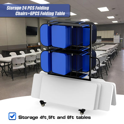 Folding Chair and Table Cart,400LBS Weight Capacity Folding Chair Dolly Maximize The Use of Vertical Space 4pcs Swivel Caster Folding Chair Cart with Straps Simplify Transportation of Chair and Table
