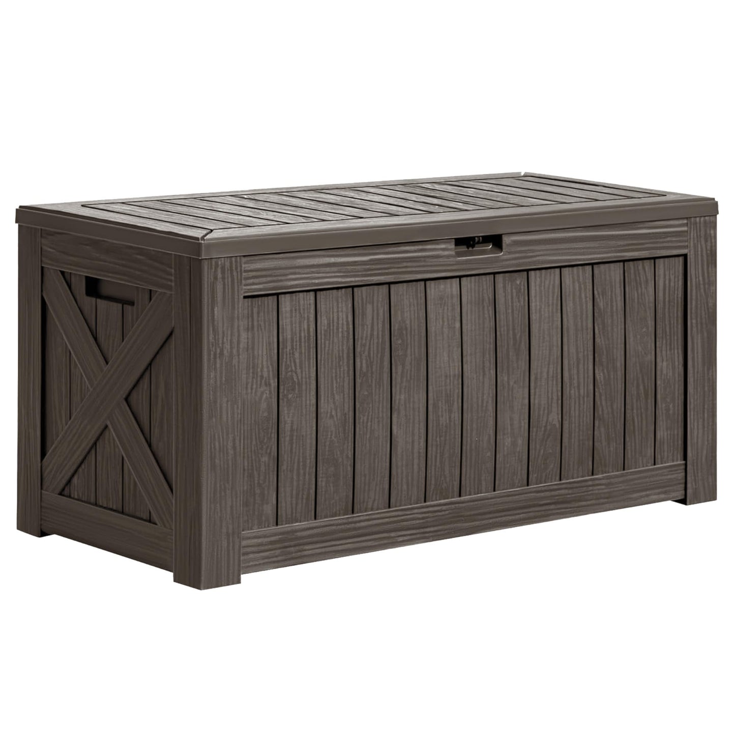 Greesum 120 Gallon Deck Box, Resin Outdoor Storage Container for Patio Furniture, Garden Tools, Pool Accessories, Weatherproof, Lockable, Brown