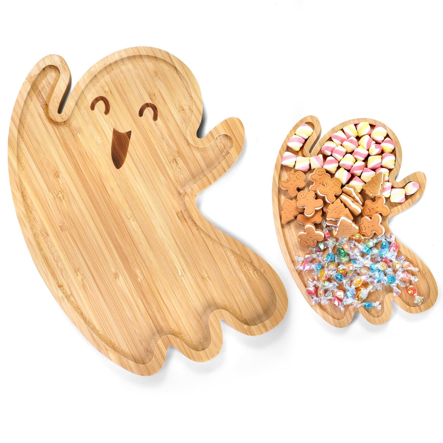 Mezchi Cute Ghost Shape Halloween Charcuterie Board, Decorative Bamboo Serving Platter Tray, Wood Cheese Cutting Board, Charcuterie Tray Plates for Halloween Kitchen Decor, Gifts