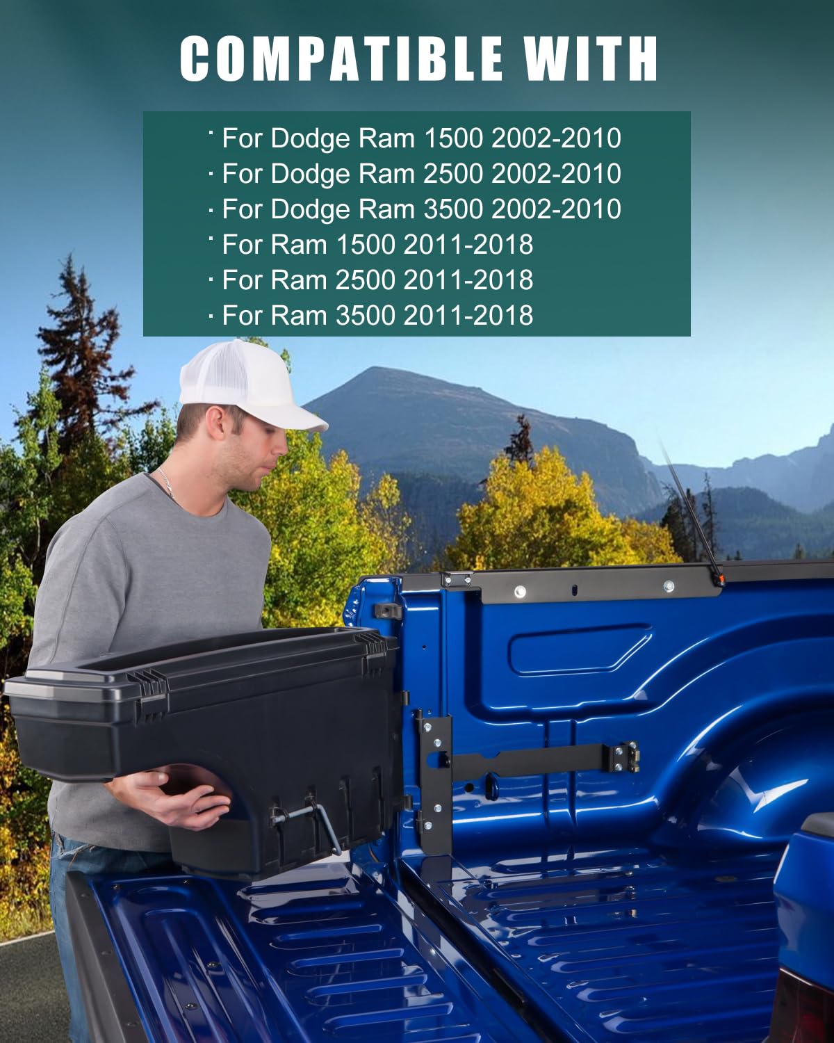 SCITOO Truck Bed Tool Box for Dodge Ram 1500 2500 3500 2002-2018 Left & Right Side,Multi-Compartment Dividers Organized Storage,Heavy Duty & No-Drill Installation
