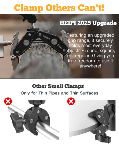 HEIPI Super Clamp Phone Camera Mount Holder 2-in-1 Clamp & Stand Design with 360°Rotation Long Magic Arm with Phone Clip Mount Adapter Holder Max Clamping 3.93 inch