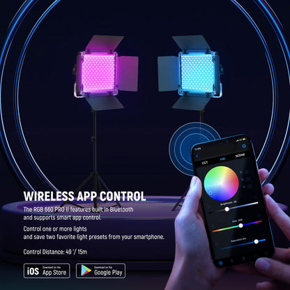 NEEWER Upgraded 660 PRO II RGB LED Video Light with App Control & Tripod Stand Kit, 2 Pack 50W/1% Min Dimming/CRI97+/3200-5600K for Game Streaming YouTube Studio, Bluetooth