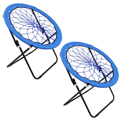 CAMP SOLUTIONS 2 Pack Bungee Bunjo Folding Chair, Saucer Dish Chair Bunjo Chair Outdoor Indoor Use for Camping Game& Recreation Room Livingroom Study (BLUE-2PK)