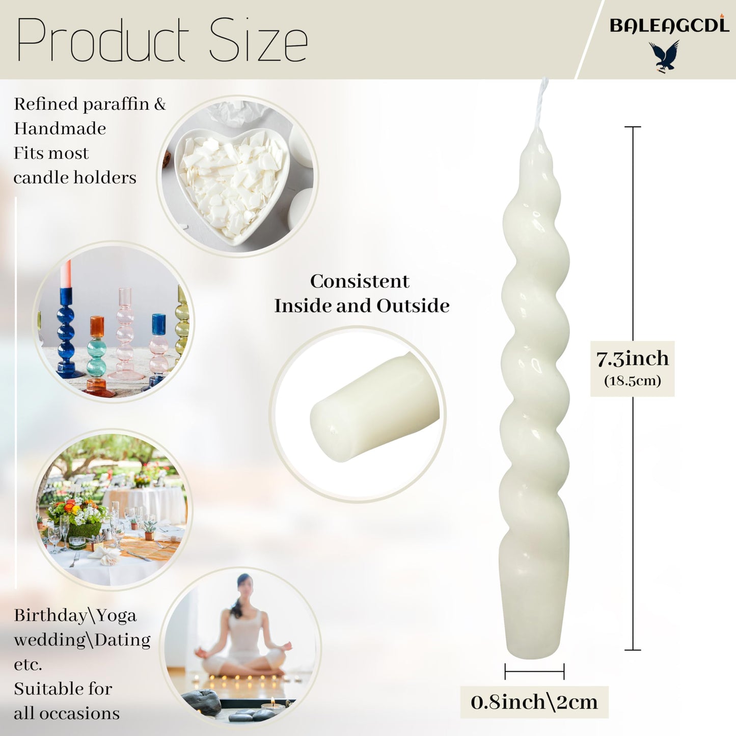 Spiral Taper Candle Milk White Unscented Twisted Candlesticks 7.5 Inch Smokeless Short Candle Stick for Wedding Dinner Decor Creative Gift 2PCS