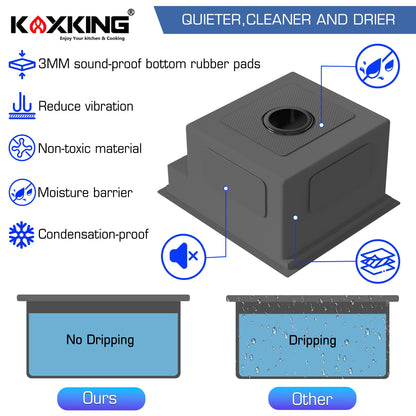 KOXKING Outdoor Kitchen Sink 15x18 Inch with Foldable Faucet, Nano Black 16 Gauge Stainless Steel RV Camper Bar Prep Workstation Sink with Cutting Board Cover, Bottom Grid & Drain Kit