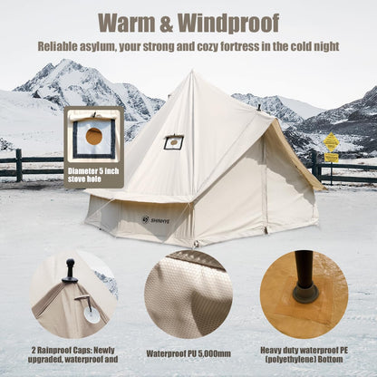 ShinHye Canvas Bell Tent Yurt Tent 4 Seasons for Camping 100% Cotton Glamping Tents with Stove Jack, Family Camping Outdoor Hunting Party (3M- 9.8FT)