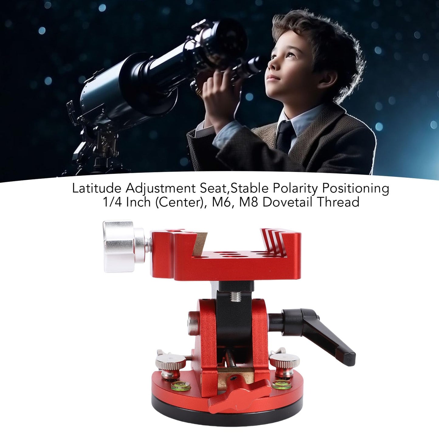 Serounder Telescope Mount, Latitude Adjustment Seat with 1/4", M6, M8 Interfaces, Aluminum Alloy Equatorial Wedge Latitude Base, 33.1LB Load Capacity (Red)