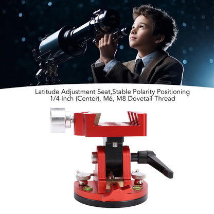 Serounder Telescope Mount, Latitude Adjustment Seat with 1/4", M6, M8 Interfaces, Aluminum Alloy Equatorial Wedge Latitude Base, 33.1LB Load Capacity (Red)