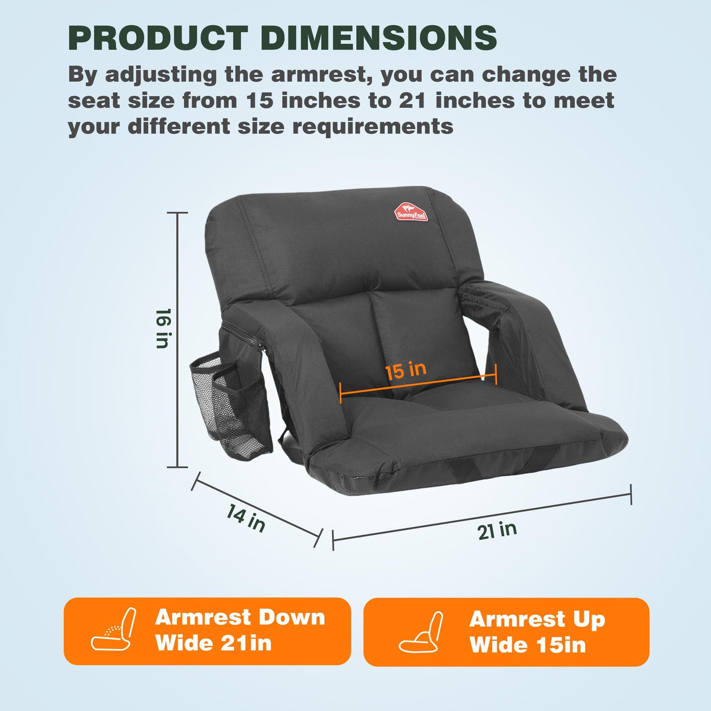 SUNNYFEEL Stadium Seat with Back Support Thick Cushion 6 Reclining Positions 264lbs Capacity Sofa Style Design with Side Pockets for Camping Beach Picnic Sports