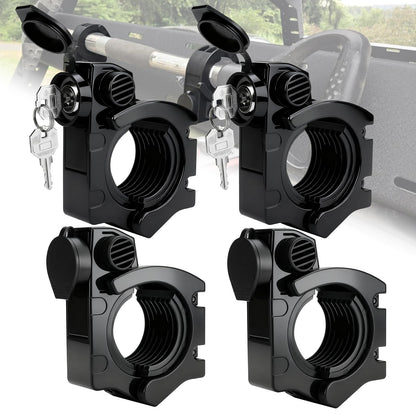 ADTOPI 4 Pack Shovel Mount with Lock, Roof Rack Shovel Holder Fit 1.38’’ to 1.97’’in Diameter Tools, Quick Release Rubber Clamp Grip Mount Kit for Off-Road Vehicle Truck SUV UTV ATV