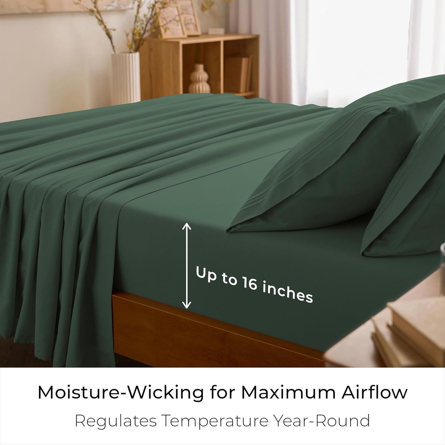 Mellanni King Sheets Set - 4 PC Hotel Luxury Bedding | Extra Soft, Cooling, Stain Resistant - Emerald Green