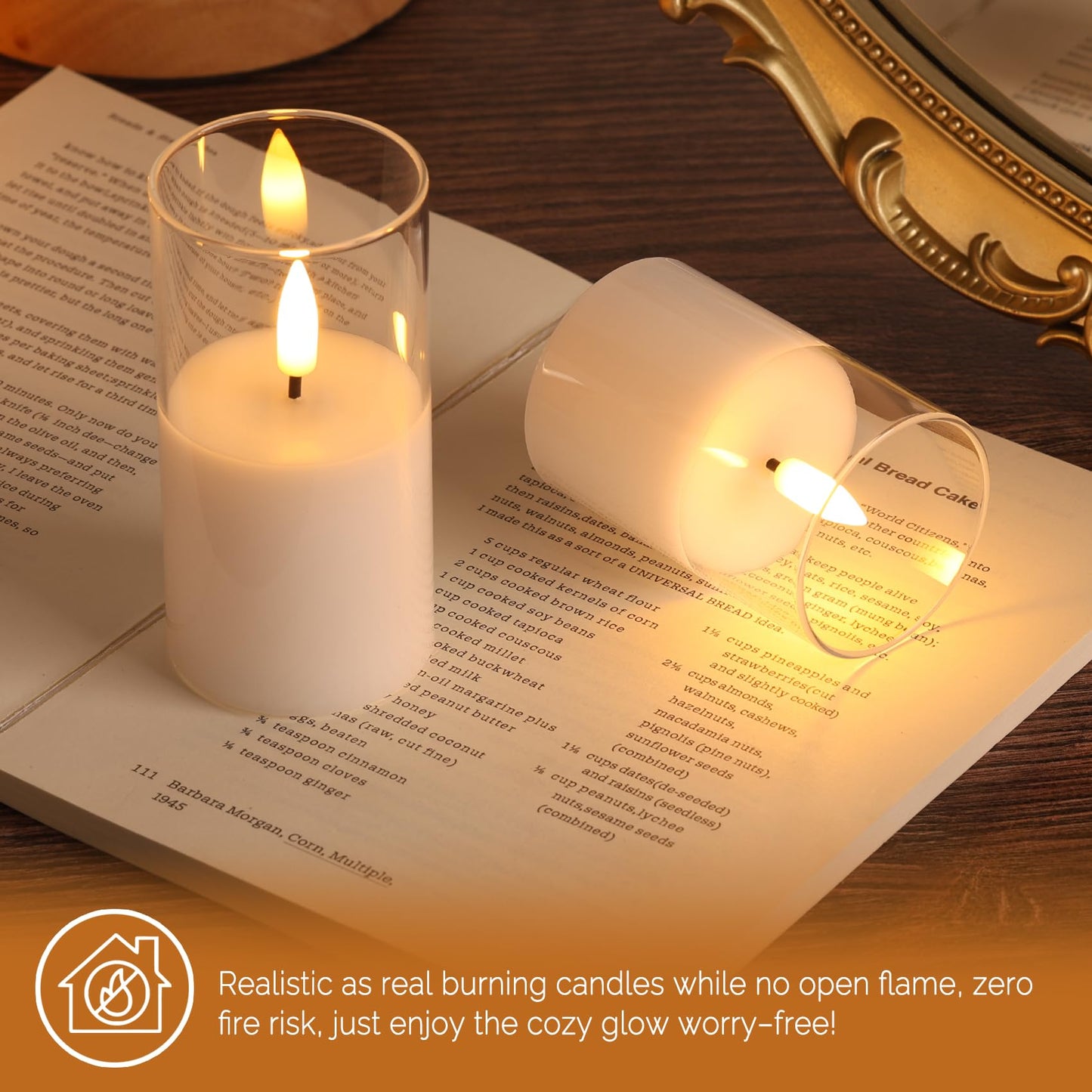 Girimax Clear Glass Flameless Candles with Remote Batteries, Flickering Slim LED Pillar Candles Set of 5