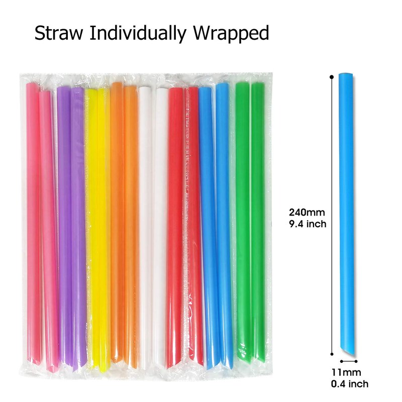 MYJIE 400 Pcs Jumbo Smoothie Straws Boba Straws,Individually Wrapped Multi Colors Disposable Plastic Large Wide-mouthed Milkshake Bubble Tea Drinking Straw(0.43" Diameter and 9.45" long) (400PCS)