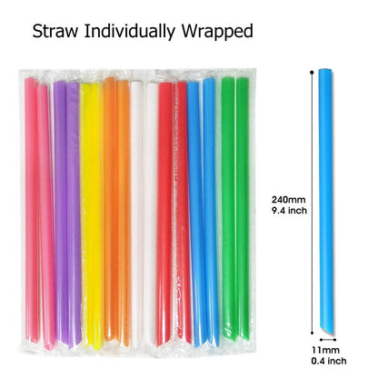 MYJIE 400 Pcs Jumbo Smoothie Straws Boba Straws,Individually Wrapped Multi Colors Disposable Plastic Large Wide-mouthed Milkshake Bubble Tea Drinking Straw(0.43" Diameter and 9.45" long) (400PCS)