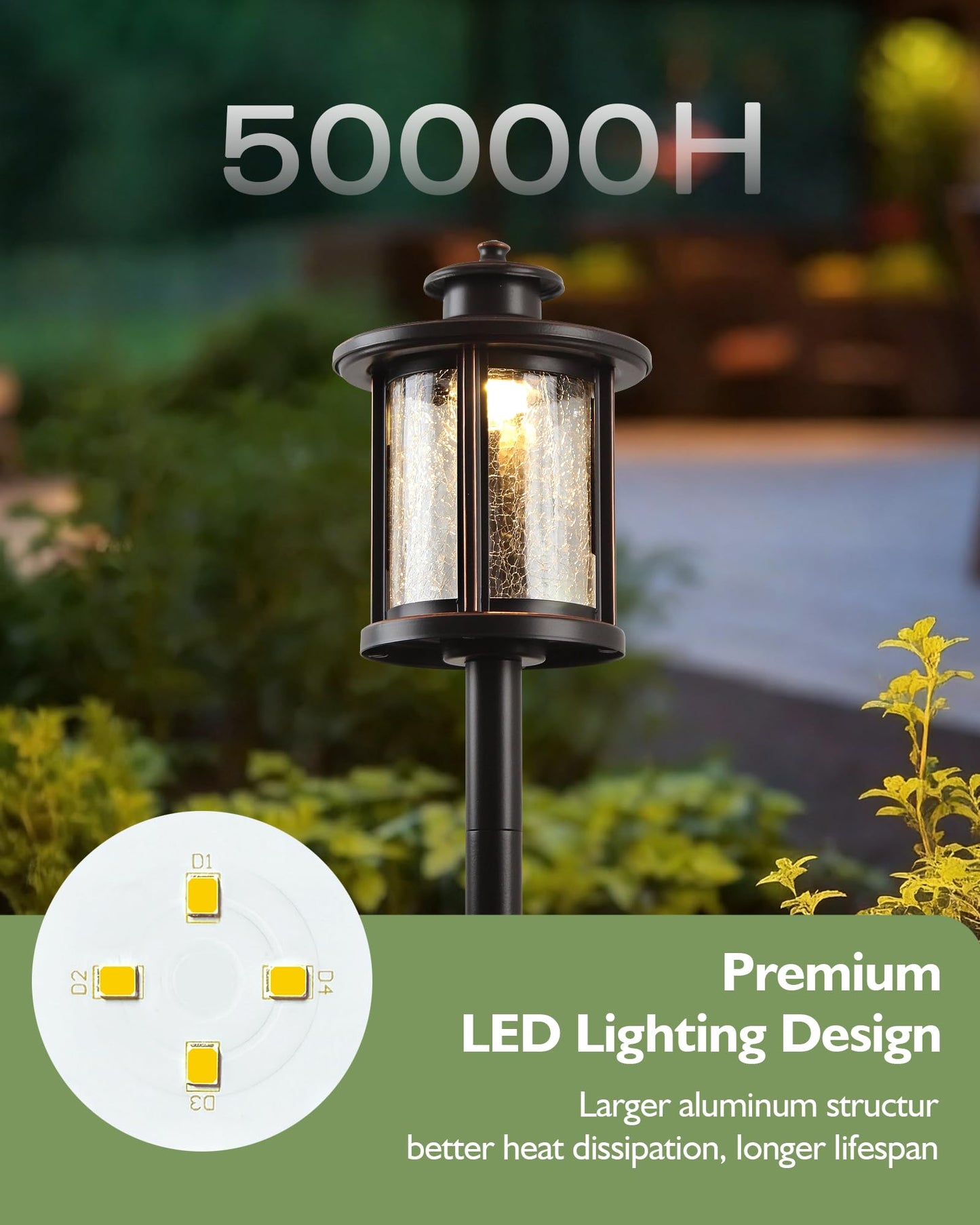 LITFIT Low Voltage Landscape Lighting, 12V 3.4W 155LM 3000K Wired Path Light, Outdoor Waterproof Electric Garden Light, Aluminum Yard Light, 50000H Integrated LED, Crackled Shade, ORB Finish, 4 Pack
