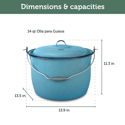 Cinsa 8-Piece Enameled Steel Stock Pots (14 & 8 QT) with Lids, Turquoise Blue Cookware Set