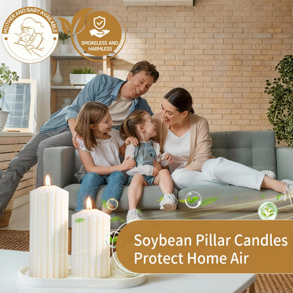 Citronella Candles for Patio, Set of 3 Ribbed Sage Green Pillar Candles for Summer Outdoor,Soy Wax Modern Boho Home Decor Pillars,Aesthetic Candle Gift Set for Garden and Indoor Use